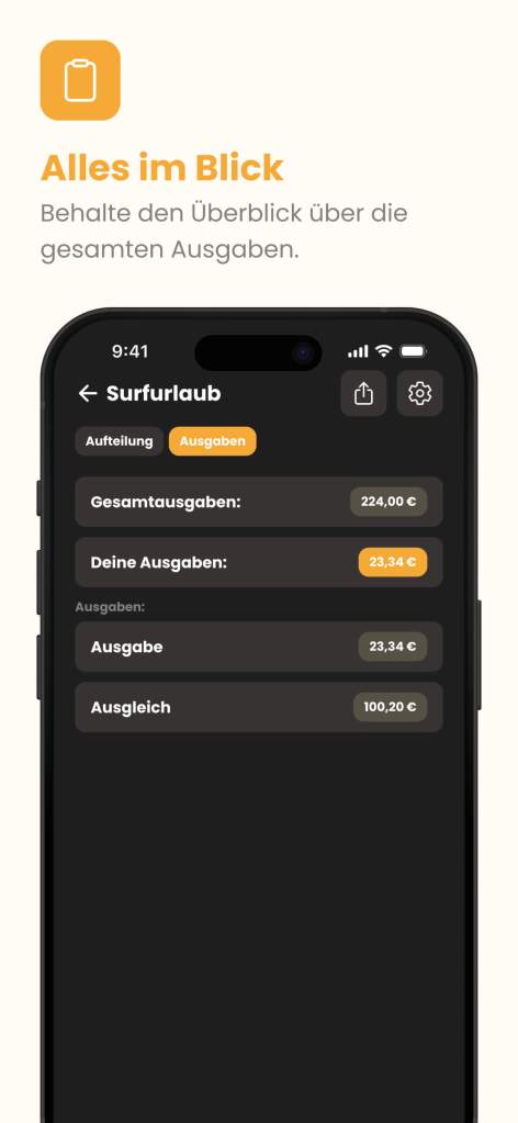 Übersichtsansicht der Niffl-App mit Gesamtausgaben und persönlichen Salden
