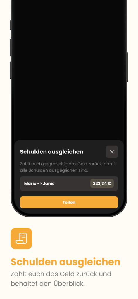 Ansicht der Niffl-App zum Ausgleichen von Schulden zwischen Gruppenmitgliedern