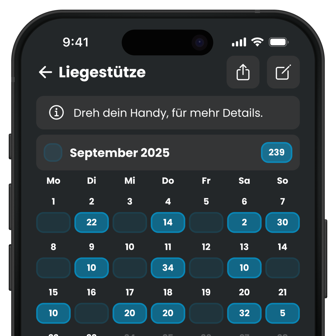 Mockup vom Habit Tracker Nexter mit der Übersicht zur Gewohnheit pro Woche und Monat
