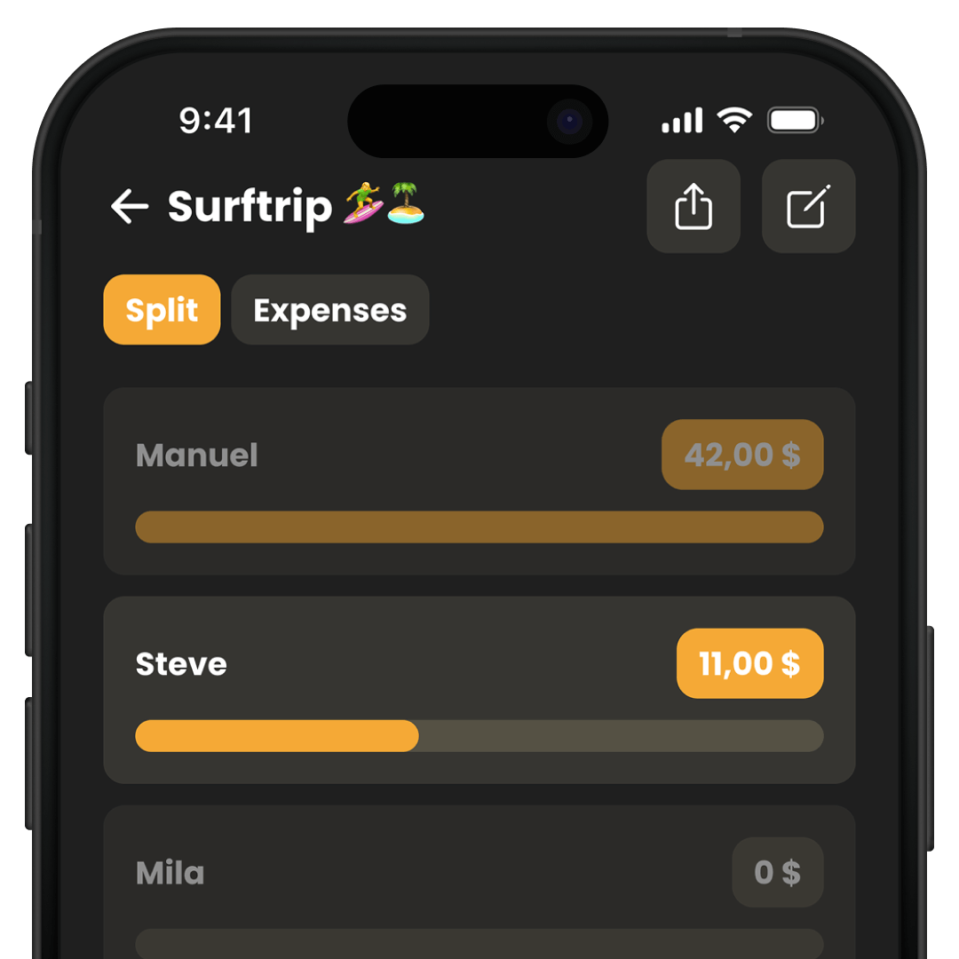 Roved Mockup Niffl mockup of a surfing holiday with the split of the costs